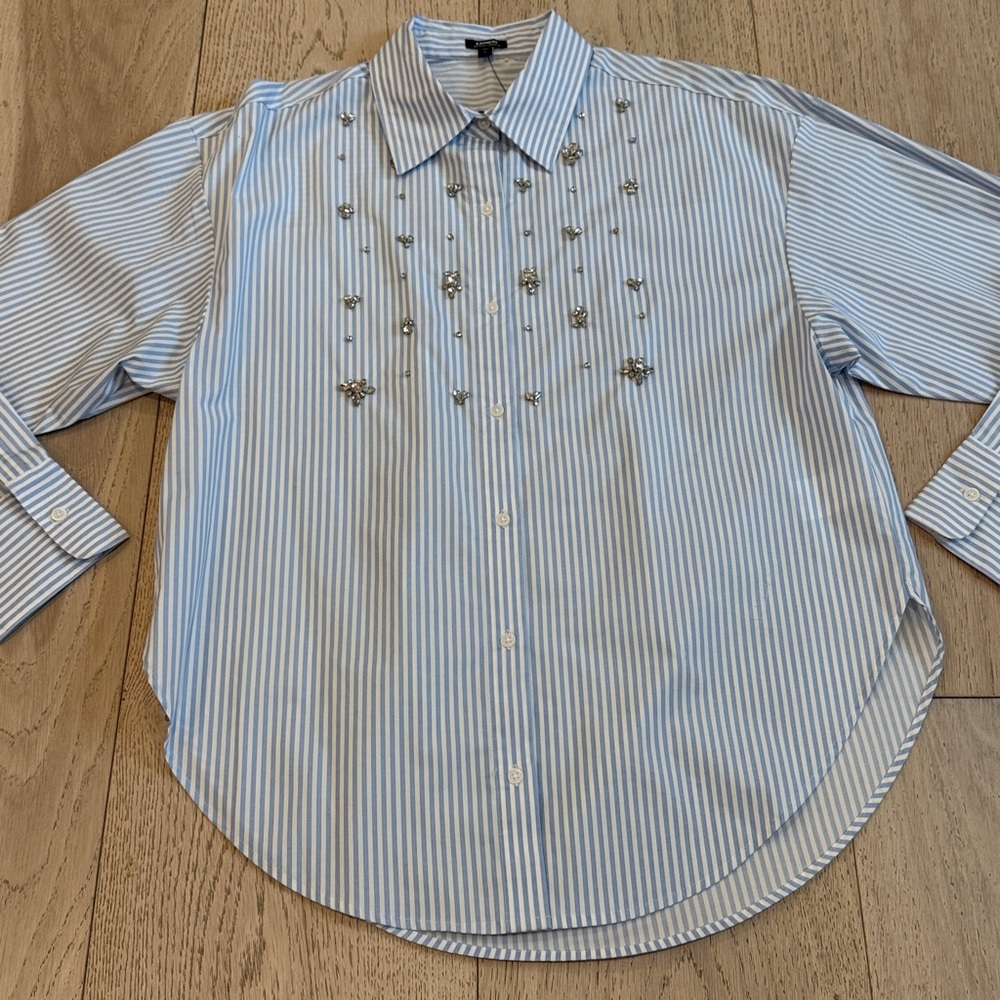 Express Embellished Striped Boyfriend Portofino Shirt in Size S | New With Tags - Picture 12 of 13